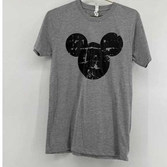 Disney‎ Mickey Mouse Graphic T Shirt Gray Distressed Short Sleeve Top Size S - Picture 2 of 7